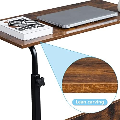 Standing Desk - Side Table Adjustable Height, Portable Laptop Cart, C-Shaped Bed Couch end Tables with Edge Stopper - Wheels for Living Room Bedroom Walking Pad Treadmill 31.5Inch Brown