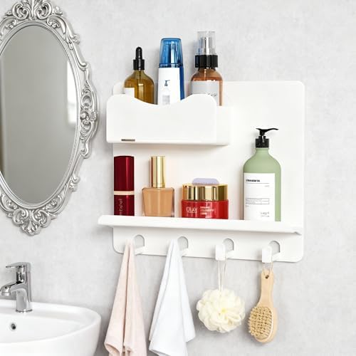 Floating Shelves for Bedside Shelf Accessories Organizer, Wall Mount Self Stick On, Cute Room Decor Aesthetic, Girls Room Decor, Cool Stuff for Bedroom Storage and Organization White
