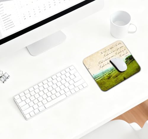 9.5x7.9 Inch Office/Gaming Mouse Pad, The Lord is My Shepherd Vintage Bible Verse Scripture Green Pasture Psalm 23 Christian Art, Cute Anti-Slip Mat for Desk Decor