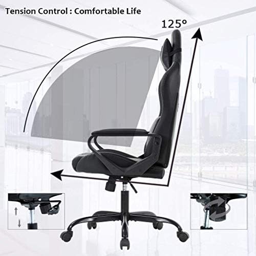 Pc Gaming Chair High Back Ergonomic Office Chair with Lumbar Support Arms Headrest Massage PU Leather Racing Computer Chair Adjustable Swivel Game Chair for Adult Kid, White