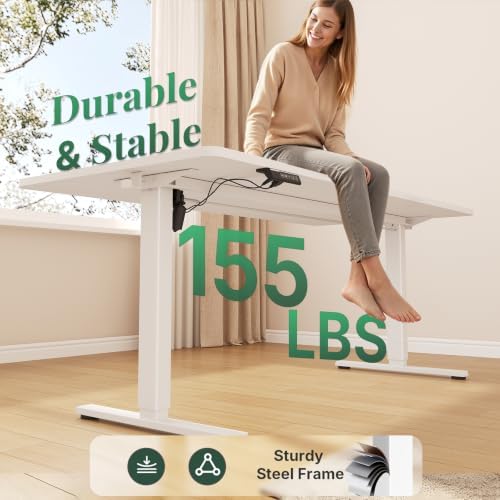 63 Inch Electric Standing Desk, Height Adjustable Sit to Stand Desk, Computer Workstation for Home Office and Gaming, Rising Table with Memory Preset & Splice Board, White