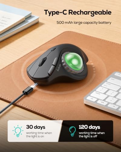 Nulea M508 Wireless Illuminated Trackball Mouse, Ergonomic Mouse with RGB Thumb Rollerball & Lighting Control Knob, Rechargeable Track Ball Mouse, Bluetooth & 2.4G USB, 4 DPI for PC/Mac/Laptop