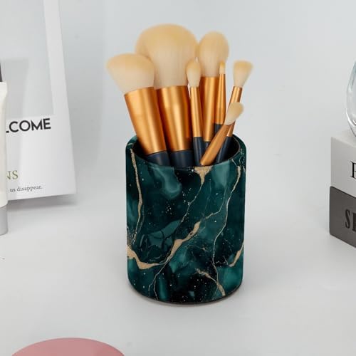 Emerald Green Marble Pen Holder Pencil Organizer Cute Pencil Cup Desk Decor Makeup Brush Holder PU Multifunctional Office Supplies for Home Classroom School