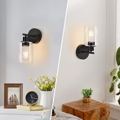 Zarbitta Set of 2 Wall Sconces for Bathroom,Black Modern Vanity Lights with Clear Glass Shade,Bathroom Wall Lamp for Mirror Kitchen Living Room Hallway Cabinet Porch