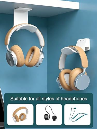 2-Pack Wall Mount Headphone Hanger Adhesive Screw-in Headset Hook