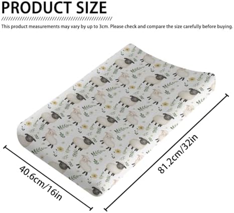 Cute Farm Animals Sheep Flowers Floral Leaves Baby Changing Pad Cover, Unisex Farm Nursery Diaper Changing Table Pad Mat Sheet for Boys Girls-16x32