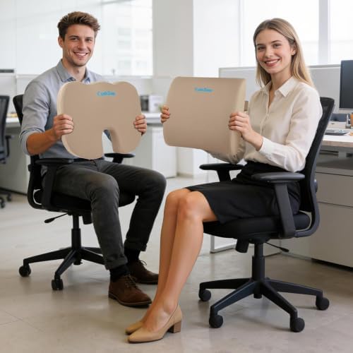 CushZone X-Large Seat Cushion and Lumbar Support Pillow for Office, Khaki