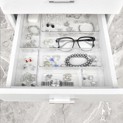 Manalete 12 Pcs Clear Plastic Drawer Organizer, Makeup & Vanity Organizer