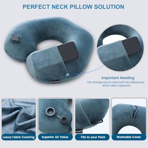 Keemall Portable Inflatable Travel Neck Pillow for Airplane, Car & Office