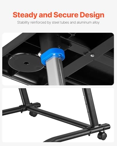 VEVOR Cycling Desk, Adjustable Bike Trainer & Treadmill Desk with Triangle Support, Non-Slip Multi-Slot Bike Trainer Fitness Desk with Handle Bar, Fit for Home Office Exercise