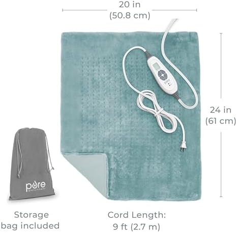 Pure Enrichment PureRelief Ultra-Wide Microplush Heating Pad - 20” x 24” XXL Size & 6 Heat Settings for Temporary Neck, Shoulder & Back Pain Relief - Moist Heat Option & Machine Washable (Sea Glass)