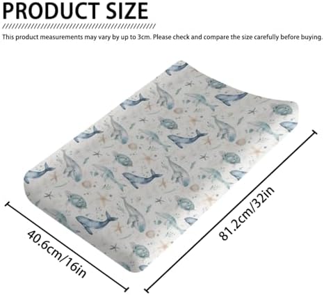 Ocean Animals Baby Changing Pad Cover,Unisex Watercolor Sea Turtle Whales Starfish Nursery Diaper Changing Table Pad Mat Sheet for Boys Girls-16x32