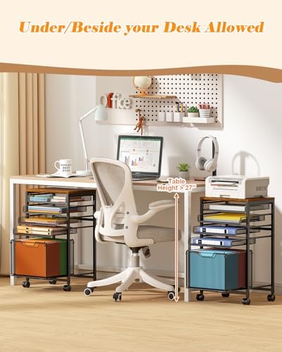 Feyejade Compact 5-Tier Rolling File Cart, Under Desk Metal Filing Cabinet