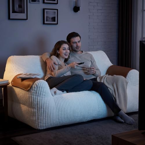 Homkdom Bean Bag Chairs for Adults, Lazy Loveseat Sofa with Armrests, White