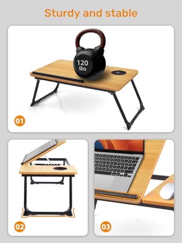 Lap Desk for Couch/Sofa/Floor, 5-Angle Adjustable Bed Desk with Foldable Legs &Cup Holder, Light Weight Bed Tray Table for Writing/Eating/Reading, Portable Laptop Stand for Adults, Kids