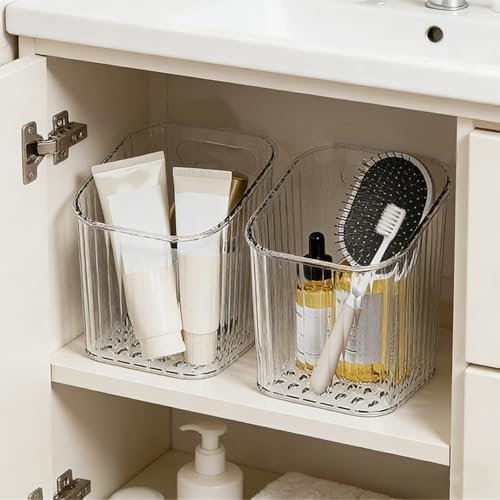 4 Pack Clear Stackable Organizer Bins, Storage Bin, Pantry & Desk Organizer