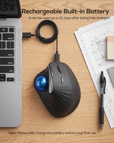 Nulea Wireless Trackball Mouse, 54° Vertical Ergonomic Thumb Control-Blue