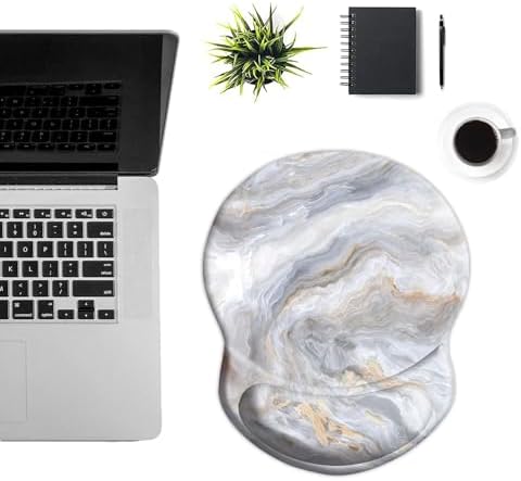 Ergonomic Mouse Pad with Support - Comfortable Wrist Rest, Non-Slip PU Base for Home Office, Studying, Gaming (Gray White Marbling)