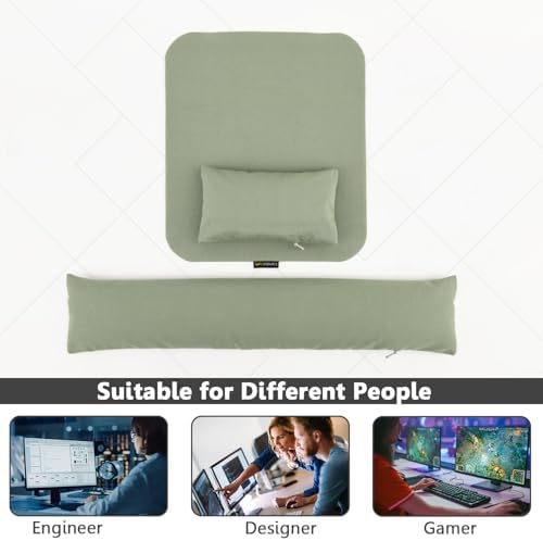Large Mouse Pad Wrist Support Set, Bean Bag Mouse and Keyboard Wrist Rest Filled Ergo Beads, Easy Typing Gaming Home Office (Light Army Green)