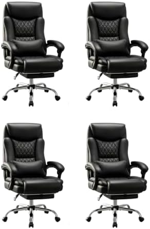 Ergonomic Office Chair Executive PU Leather High Back Office Chair, 400lbs Heavy Duty Reclining Desk Chair with Footrest, Adjustable Lumbar Support, Padded Armrests,Black,4 Pack