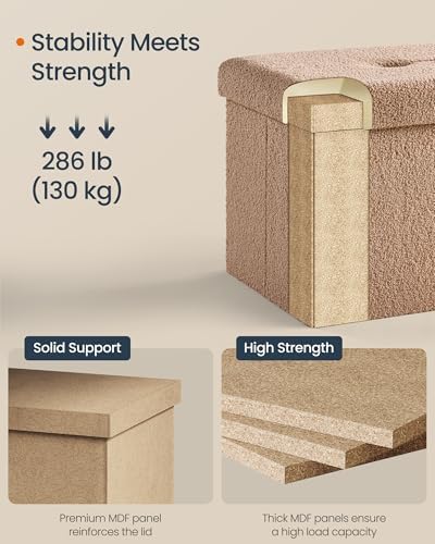 SONGMICS Small Folding Storage Ottoman, 12.2 x 16.1 x 12.2 Inches
