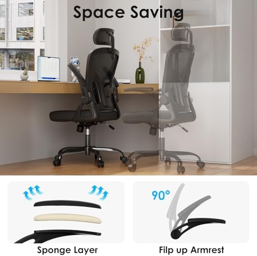 Farini Ergonomic Office Chairs with Headrest, Set of 4, Black & Black