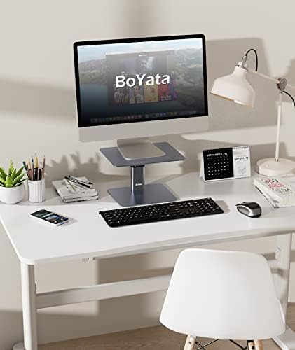 BoYata Monitor Stand, Adjustable Height Metal Desktop Riser, Space Gray