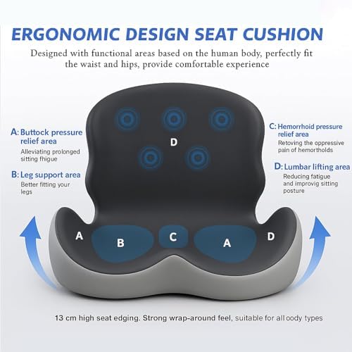 Ergonomic L-Shaped Memory Foam Seat Cushion with Lumbar Support, Designed to Help Relieve Tailbone, Coccyx & Lower Back Pain for Office,Truck, Car & Travel (Black)
