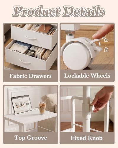 Faesun Night Stand with Charging Station & Swivel Top, White