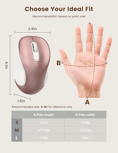 WisFox 2.4GHz Wireless Mouse for Laptop, Ergonomic 6-Button, Rose Gold