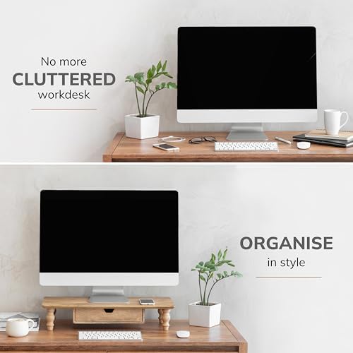 Anji Mountain Monitor Stand for Desk - Desktop Organizer & Laptop Riser, Ergonomic Monitor Riser, Space-Saving, Durable, Easy Assembly & Ideal for Home & Office,Natural, 24-Inch, Storage Edition