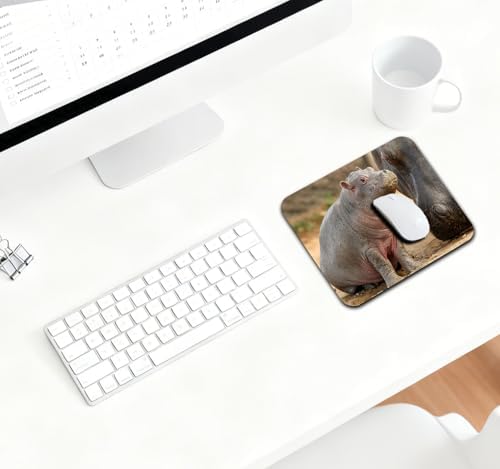 9.5x7.9 Inch Office/Gaming Mouse Pad, Adorable Baby Hippo Beside Its Adult Relative Cute Anti-Slip Mat for Desk