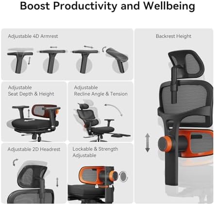 Newtral Office Chair Ergonomic - Home Office Desk Chair, Big and Tall Office Chair, Auto-Following Lumbar Support for Back Pain, Adjustable Seat Depth and Height (with Footrest + Laptop Tray, Black)