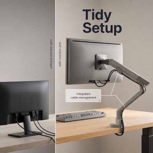 3IDEE Flexi Pro Monitor Arm Monitor Mount for Desks (up to 40" & 11 kg) – Curved, Heavy Duty, Spring-Assisted, Height-Adjustable & Fully Articulated – VESA 75/100, Slim Aluminum Design – Space Grey
