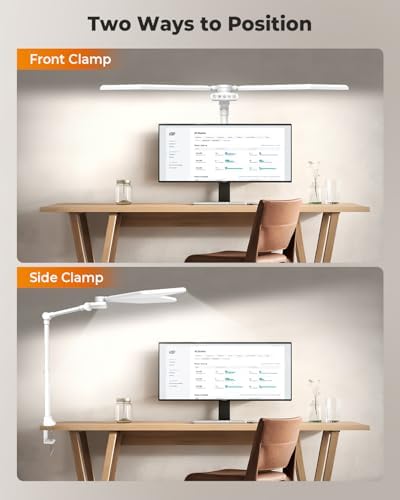 36W LED Desk Lamp with Clamp, Dual-Head Architect Lamp with Remote, White