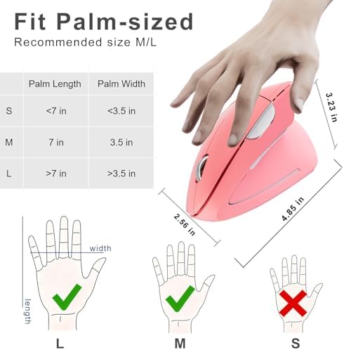 Wireless Ergonomic Mouse,2.4G USB Wireless Vertical Mouse,Adjustable DPI(800/1200/1600),Quiet Clicks,6 Buttons for Laptop,PC,Mac,Desktop – Pink