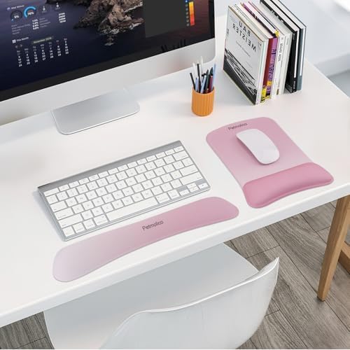 Petmolico Ergonomic 2Pcs Wrist Rest Set for Keyboard and Mouse, Pink