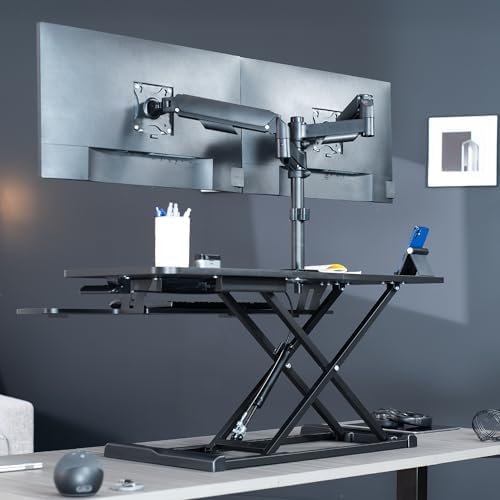 VIVO Black 42 inch Desk Riser with Monitor Mount, DESK-KIT-042K2K