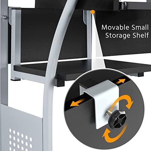 Topeakmart Rolling Computer Desk with Charging Station and 2 USB Ports for Small Space, Study Writing Desk with Keyboard Tray and Printer Shelf for Home Office, Compact Study Table with Wheels, Black