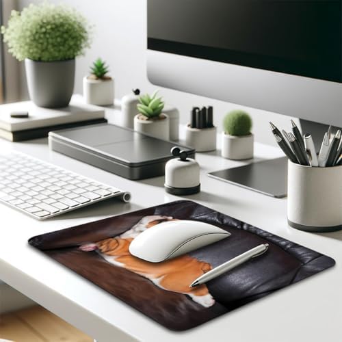 English Bulldog Mouse Pad, Adorable Puppy Pet Resting on a Sofa Desk Mat