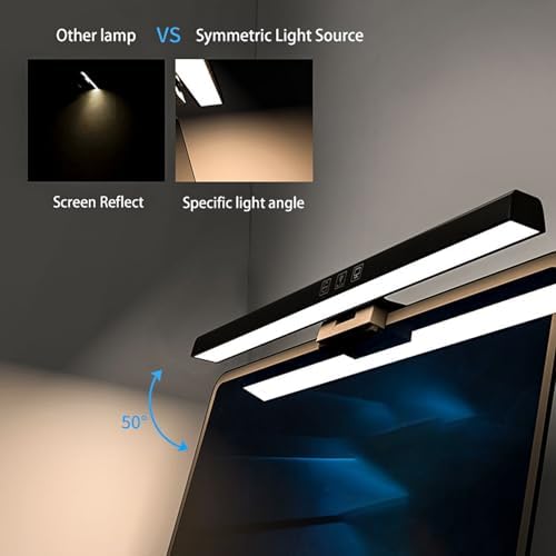 Computer Screen Light Bar, Dimmable Task Lamp, Anti Glare Eye Caring, USB Powered Reading Light, with Touch Switch, for Home Office Desk, Adjustable Aluminum Clamp