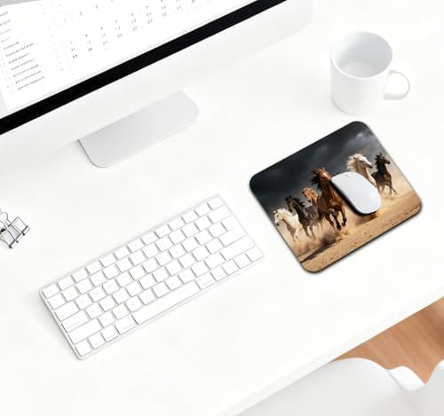9.5x7.9 Inch Office/Gaming Mouse Pad, Galloping Wild Horses Dramatic Desert Horse Herd Stormy Sky, Cute Anti-Slip Mat for Desk Decor