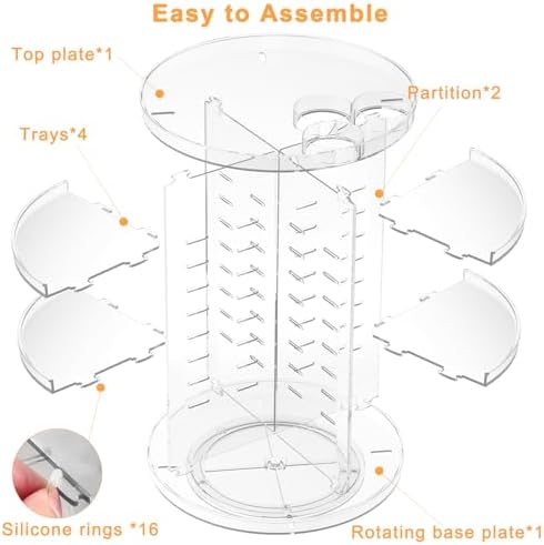 Rotating Makeup Organizer, DIY 8 Adjustable Layers Spinning Skincare Storage, Cosmetic Display Case with Brush Holder and Perfume Tray, Multi-Function Vanity Bathroom Countertop Organizer Clear