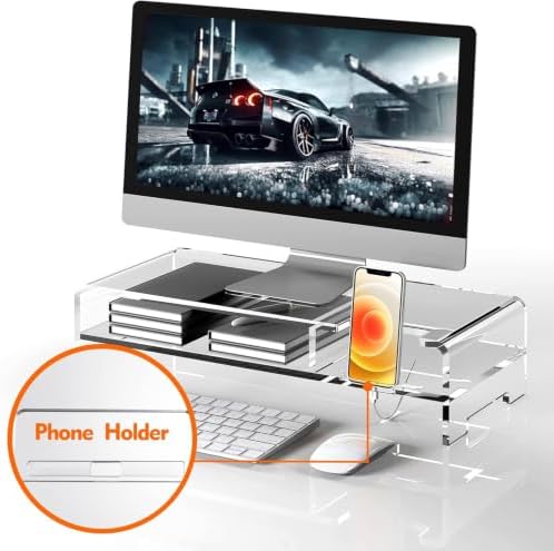 BEYGORM Acrylic Monitor Stand for Full Keyboard, 20" Wide 2-Tier