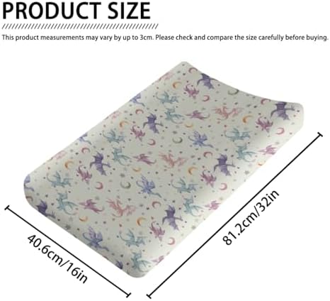 Watercolor Colorful Dragon Moon Stars Baby Changing Pad Cover,Unisex Dragon Nursery Diaper Changing Table Pad Mat Sheet for Boys Girls-16x32