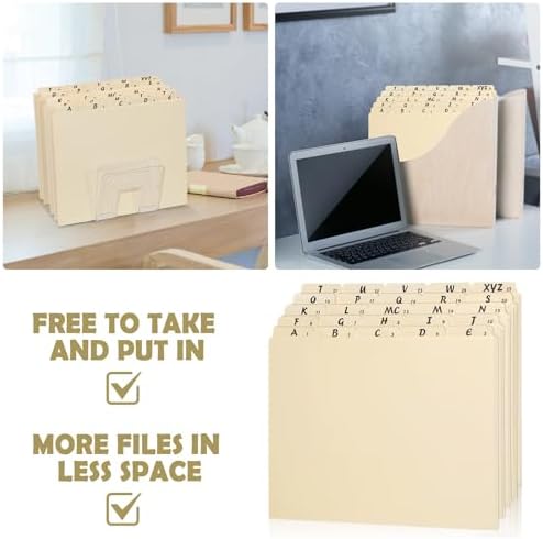 gisgfim 25 Alphabet File Guides, A‑Z Top‑Tab File Cabinet Dividers, Beige