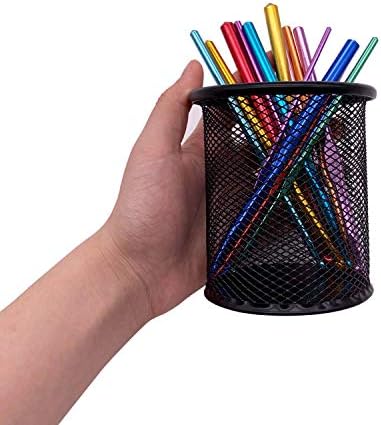 HSYMQ Black Pen Holder Cup for Desk, Pencil Cup Holder, Black Wire Mesh Pen Cup for Desk Office Pen Organizer
