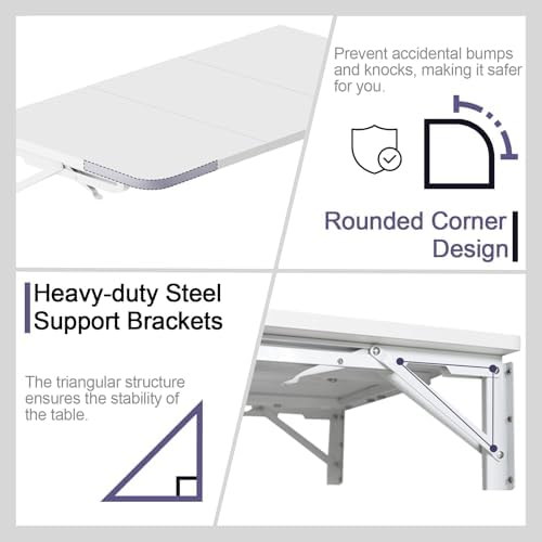 TEAMIX Wall Mounted Folding Desk for Small Spaces - White, 29.9 x 15.7inch