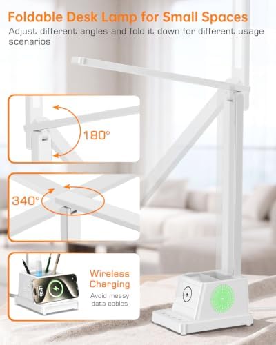 cozoo LED Desk Lamp for Home Office,15W Wireless Charger Pen Holder, White
