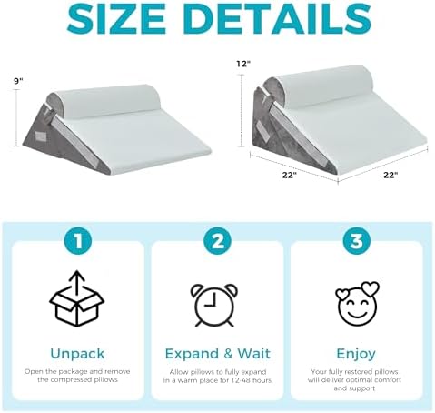 BDEUS 3PCS Wedge Pillow Set for After Surgery, Back Pillow for Bed Sitting up, Orthopedic Foam Wedge Pillow for Acid Reflux Sleep Apnea Back Pain Relief, Post Surgery Pillow for GERD & Snoring, White